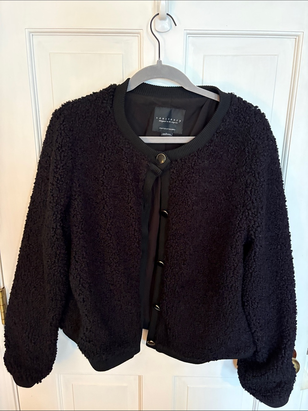 Sanctuary Black Teddy Button-Front Jacket size large